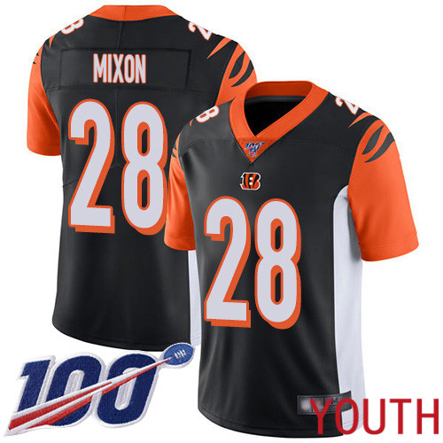 Cincinnati Bengals Limited Black Youth Joe Mixon Home Jersey NFL Footballl 28 100th Season Vapor Untouchable